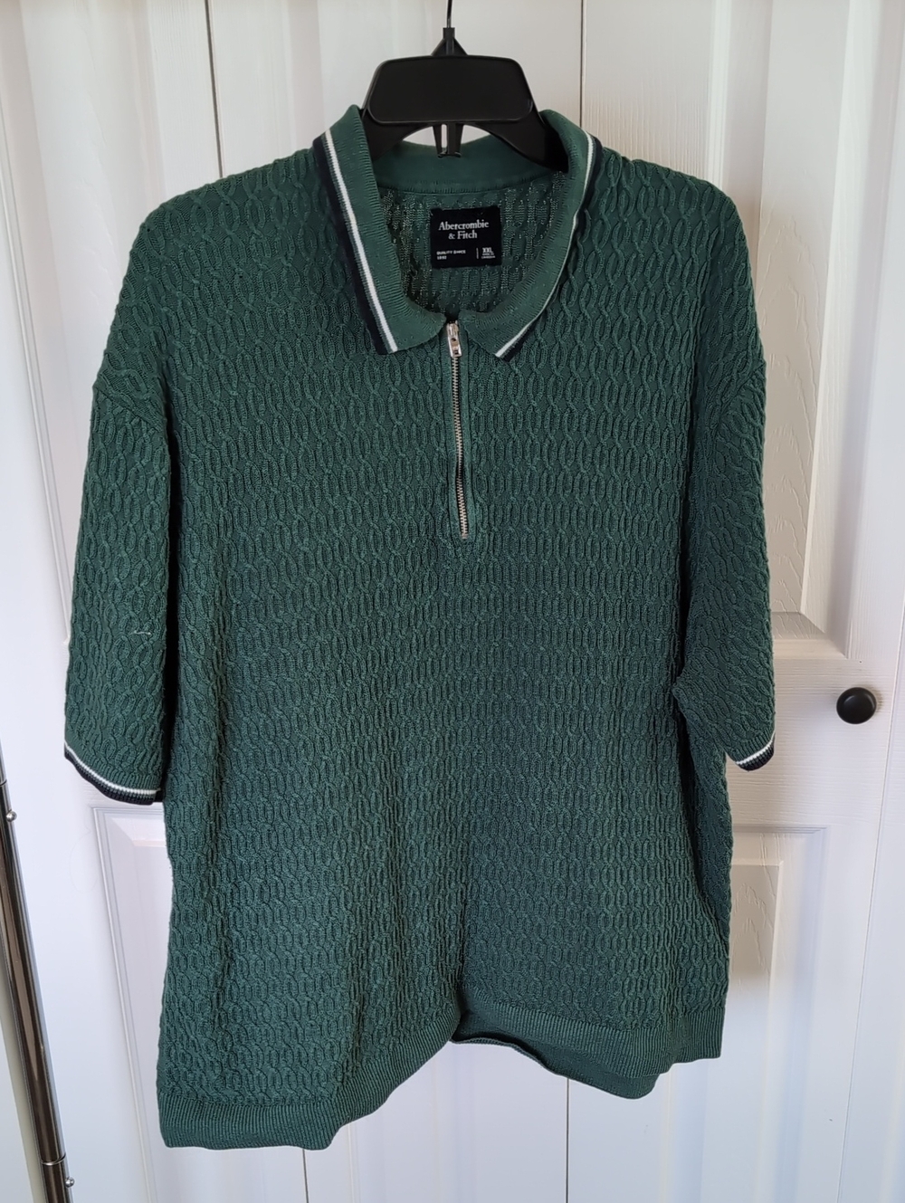 Abercrombie & Fitch Forest Green Textured Zip Polo Sweater
